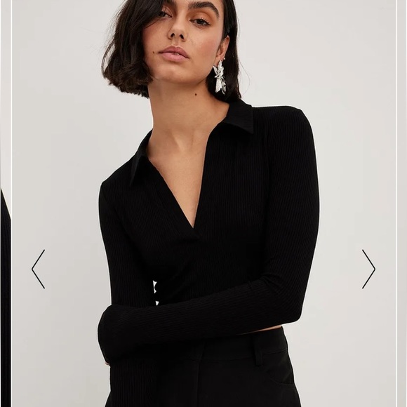 NA-KD Black Long Sleeve Ribbed Collar Detail Crop Top
Size Small - Picture 2 of 13